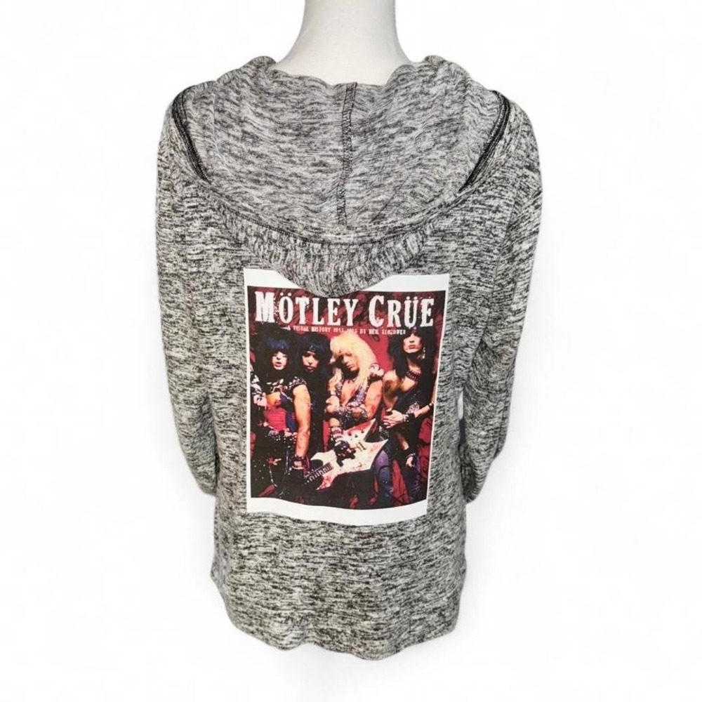 UPCYCLED MOTLEY CRUE‎ SILVER GRAY BLACK LACEY PRINT HOODIE LADIES MEDIUM